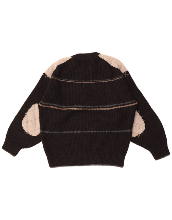 Vintage Mens Crew Neck Jumper Sweater Medium Black Colourblock