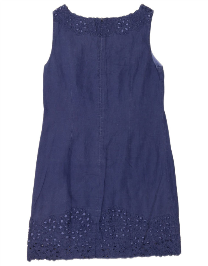 Jigsaw Dame Ærmeløs Basic Kjole UK 10 Small Navy Blue Floral Linen