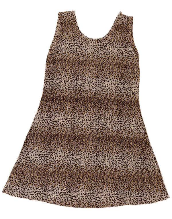 Vintage Kvinders Mini Ærmeløs Tunikakjole UK 8 Small Brown Animal Print