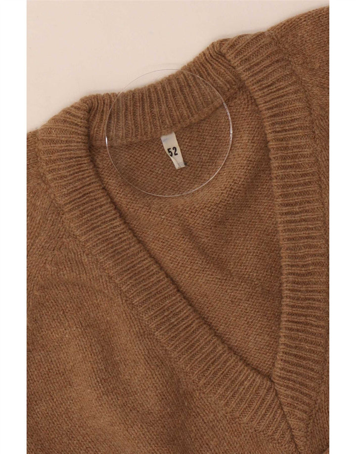 Vintage Herre V-hals sweater IT 52 Stor Brun