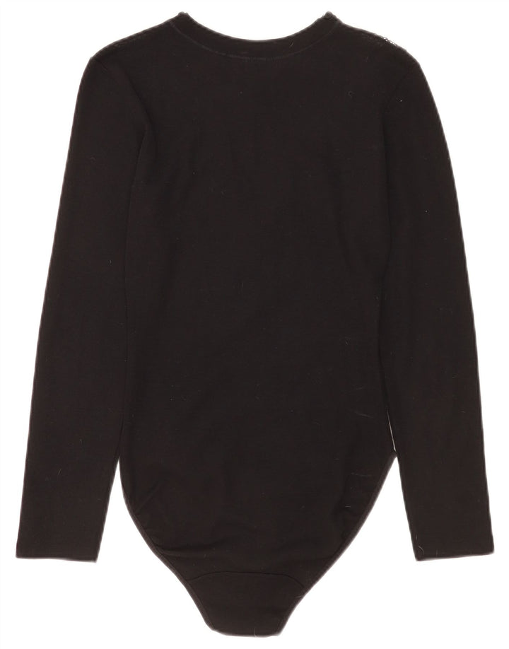 Vintage langærmet bodysuit til kvinder UK 2 2XS Black Virgin Wool
