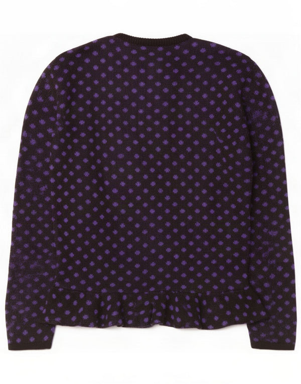 Vintage Kvinder abstrakt mønster Boat Neck Jumper Sweater UK 14 Medium Sort