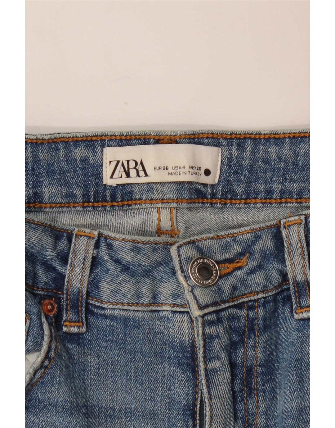 ZARA Dame Distressed Straight Jeans EU 36 XS W26 L32 Blå