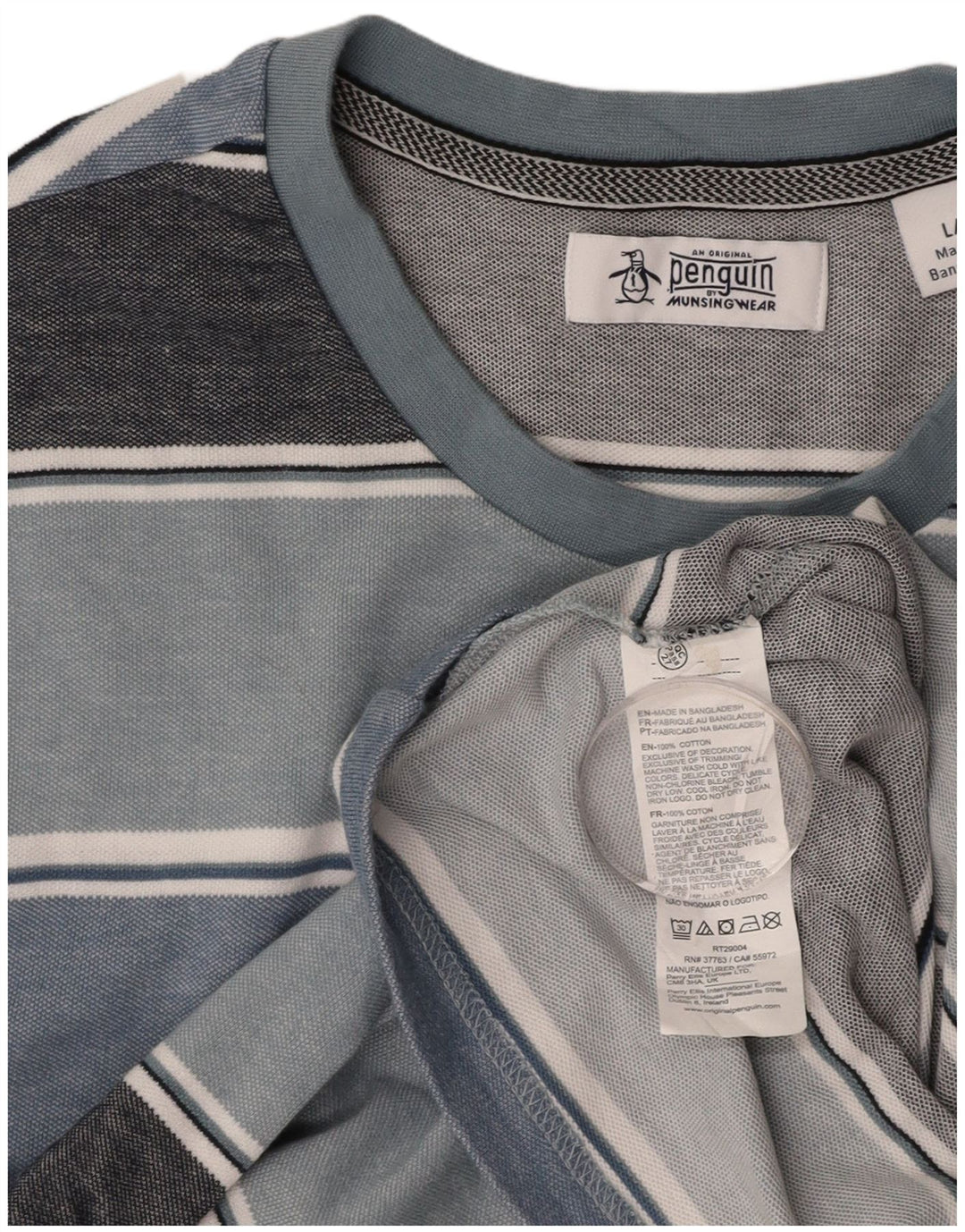 PENGUIN Herre T-Shirt Top Stor Blå Stribet Bomuld