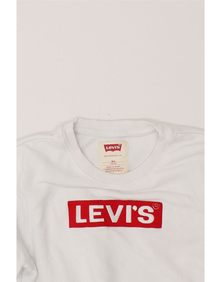 LEVI'S Boys Graphic Sweatshirt Jumper 15-16 Years White Cotton Vintage Levi's and Second-Hand Levi's from Messina Hembry 