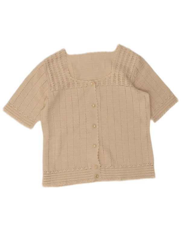 Vintage kortærmet cardigan sweater til kvinder UK 10 Small Beige