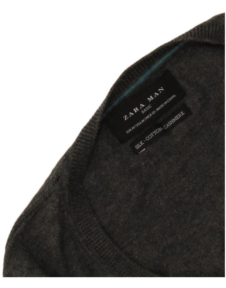 Zara Herre V-hals sweater Medium Grå Silke