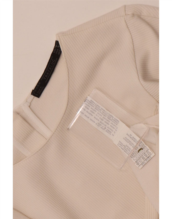 Zara Dame Bluse Top UK 14 Medium White Bomuld