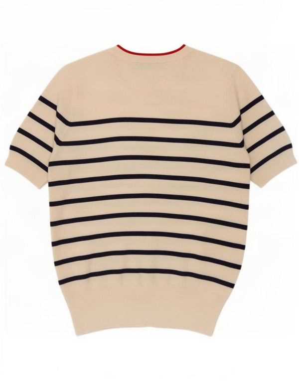 Zara Womens Short Sleeve Blouse Top UK 12 Medium Off White Striped Viscose