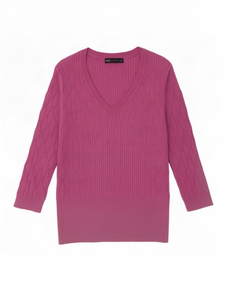 Marks & Spencer Dame Crop V-hals sweater UK 12 Medium Pink
