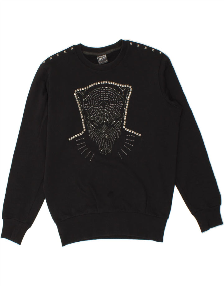 VINTAGE Womens Graphic Sweatshirt Jumper UK 10 Small Black Cotton Vintage Vintage and Second-Hand Vintage from Messina Hembry 