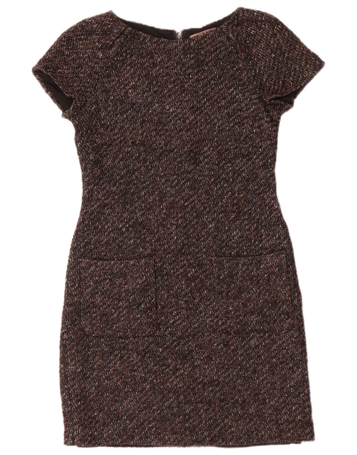 Stiksav dameskedekjole UK 8 Small Brown Flecked Wool