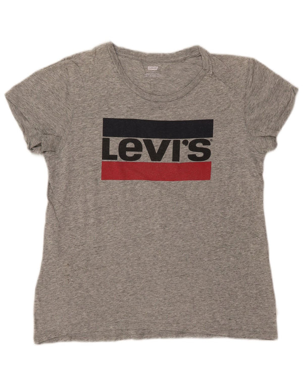 LEVI'S Grafisk T-shirt top til kvinder UK 12 Medium Grå Flecked