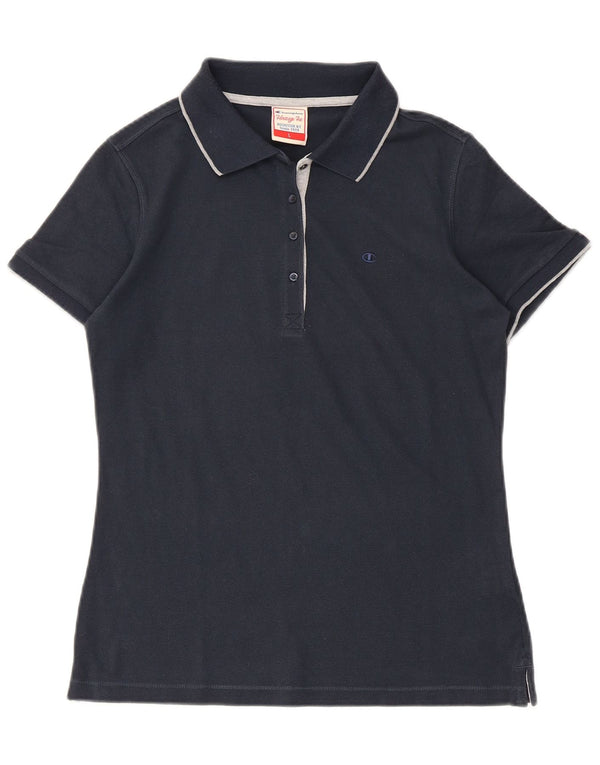 Champion Womens Heritage Fit Polo Shirt UK 14 Large Navy Blue Cotton
