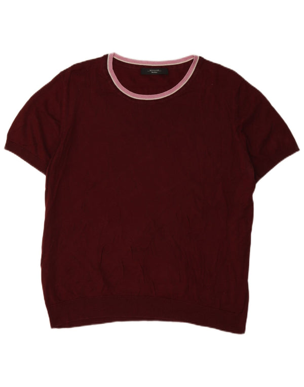 Max Mara Dame Weekend Boat Neck Jumper Sweater UK 16 Large Burgundy