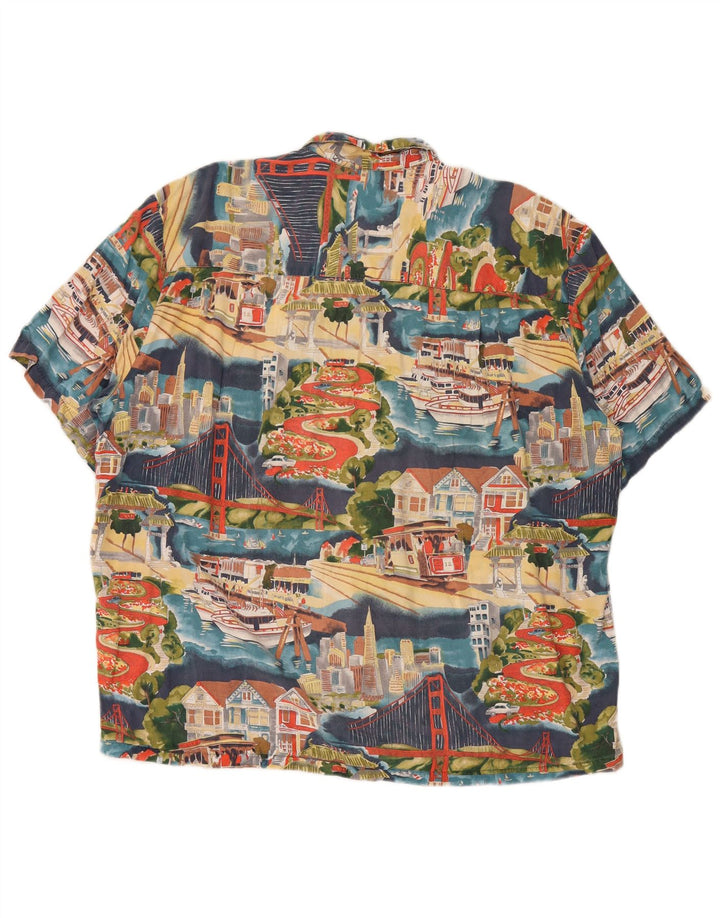 VINTAGE kortærmet skjorte med abstrakt mønster til mænd XL flerfarvet nylon