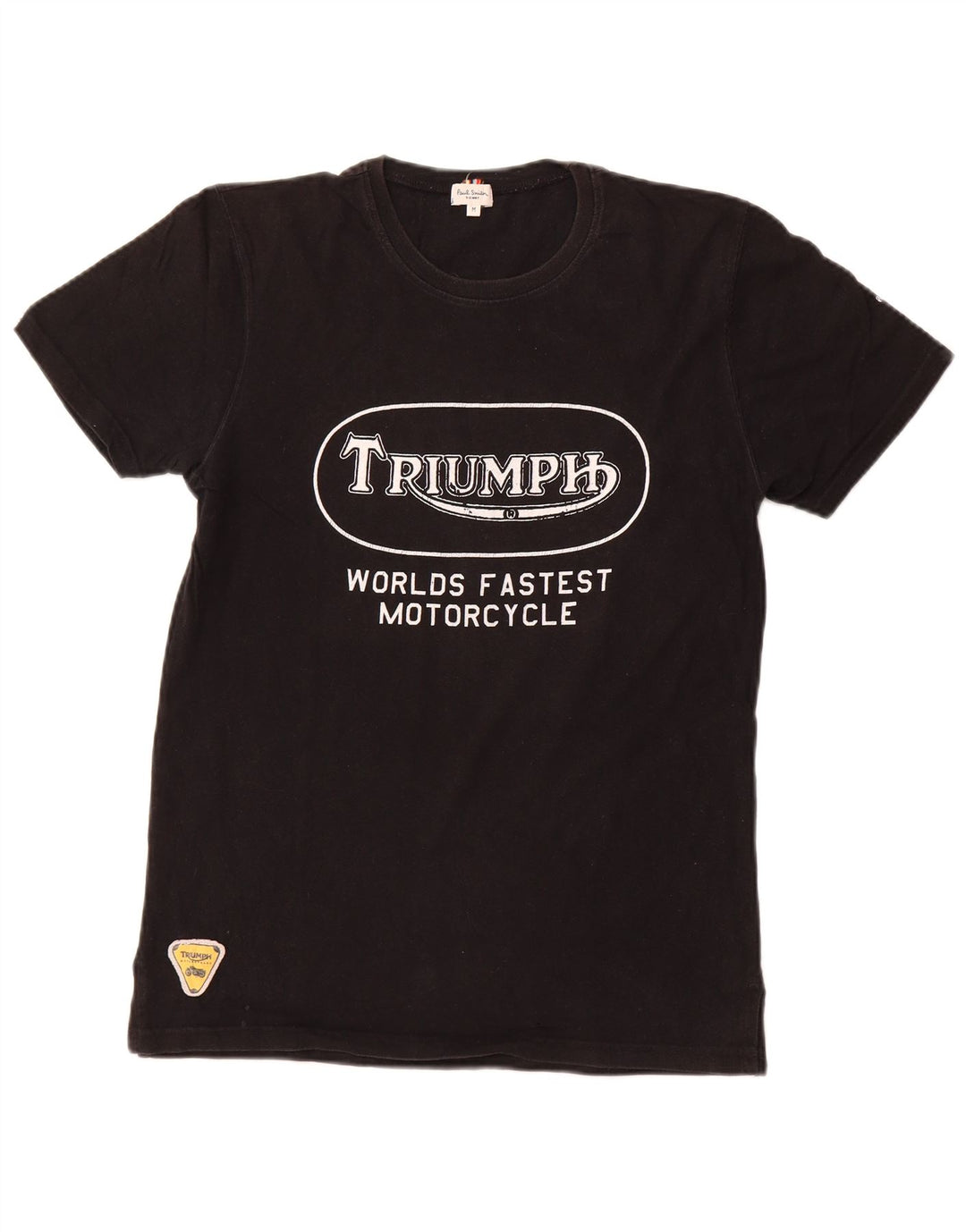 PAUL SMITH Dame Triumph Grafisk T-Shirt Top UK 12 Medium Sort Bomuld