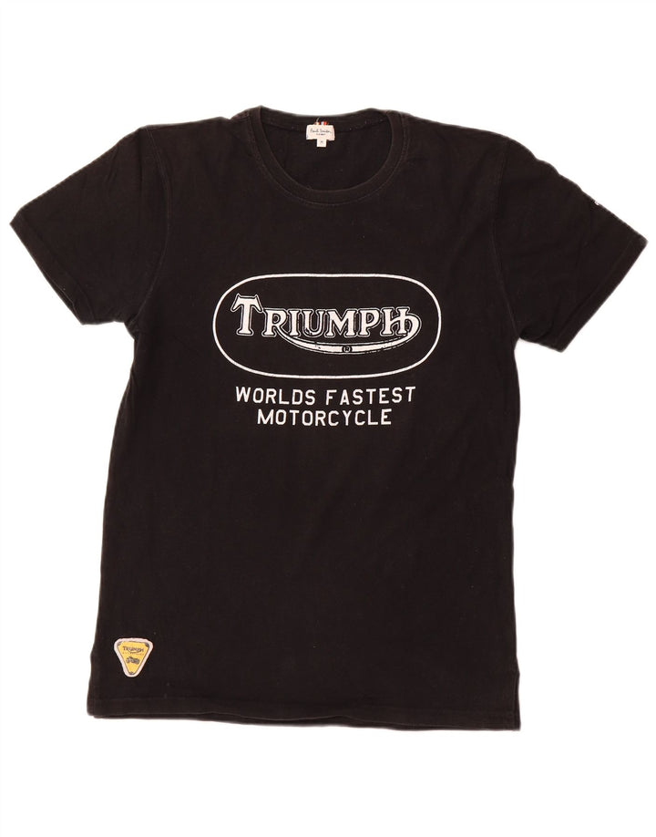 PAUL SMITH Dame Triumph Grafisk T-Shirt Top UK 12 Medium Sort Bomuld
