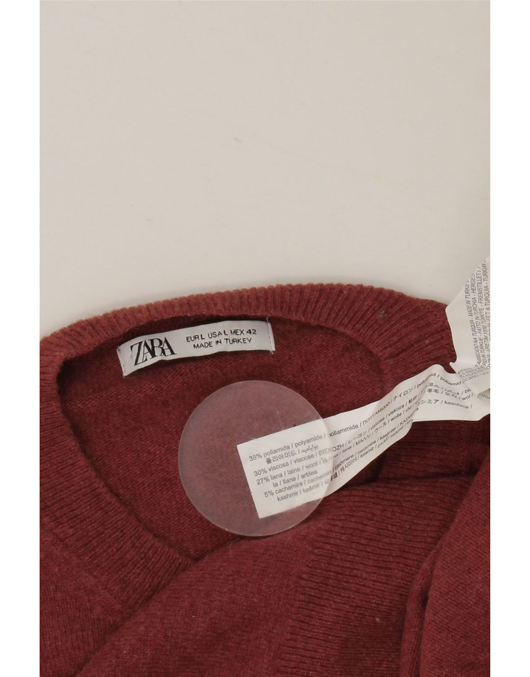 Zara Herre Crew Neck Jumper Sweater Large Bourgogne Polyamid