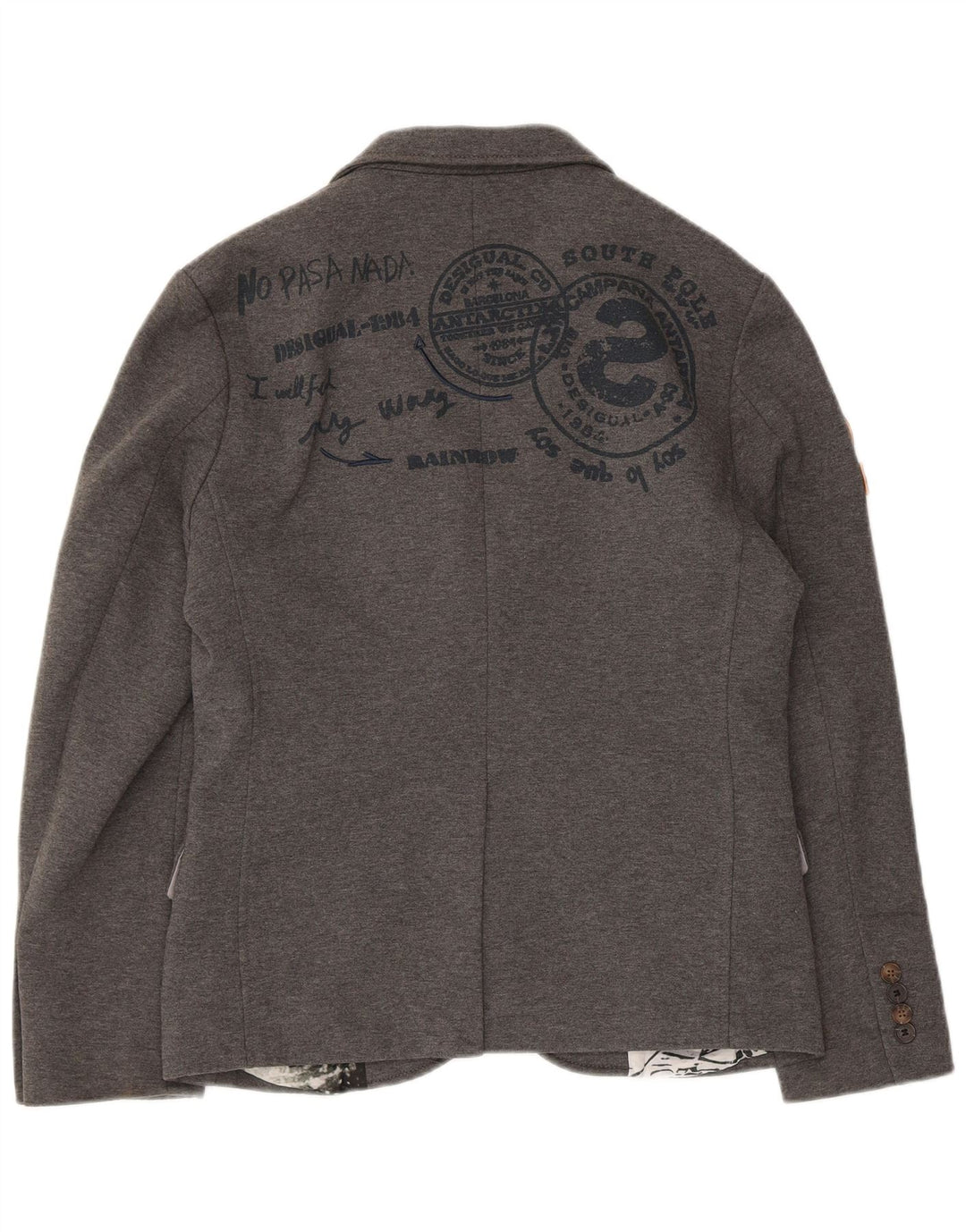 Desigual Herre Graphic 2-knaps blazerjakke IT 48 Mellemgrå polyester