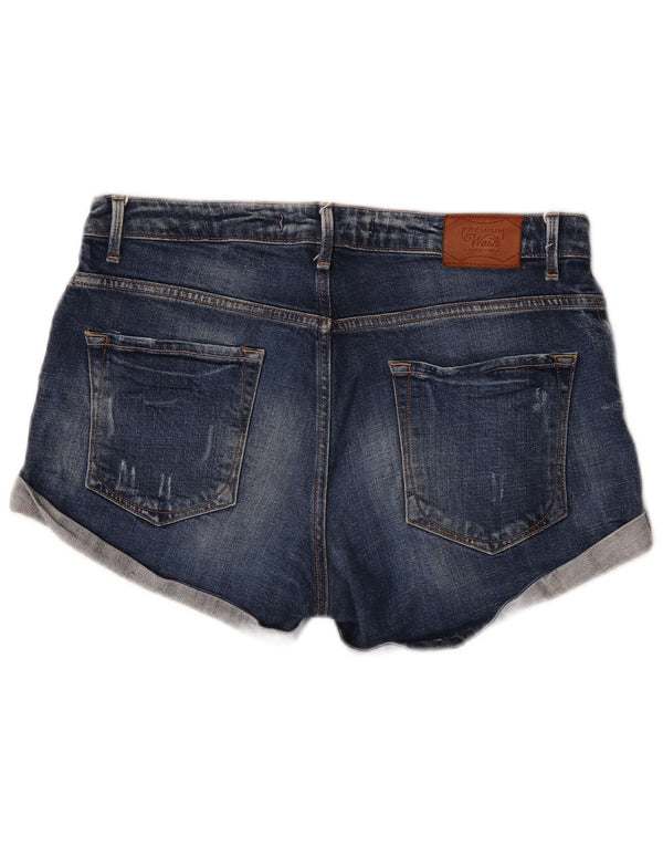 Zara Dame Denim Shorts EU 40 Medium W30 Navy Blue Bomuld