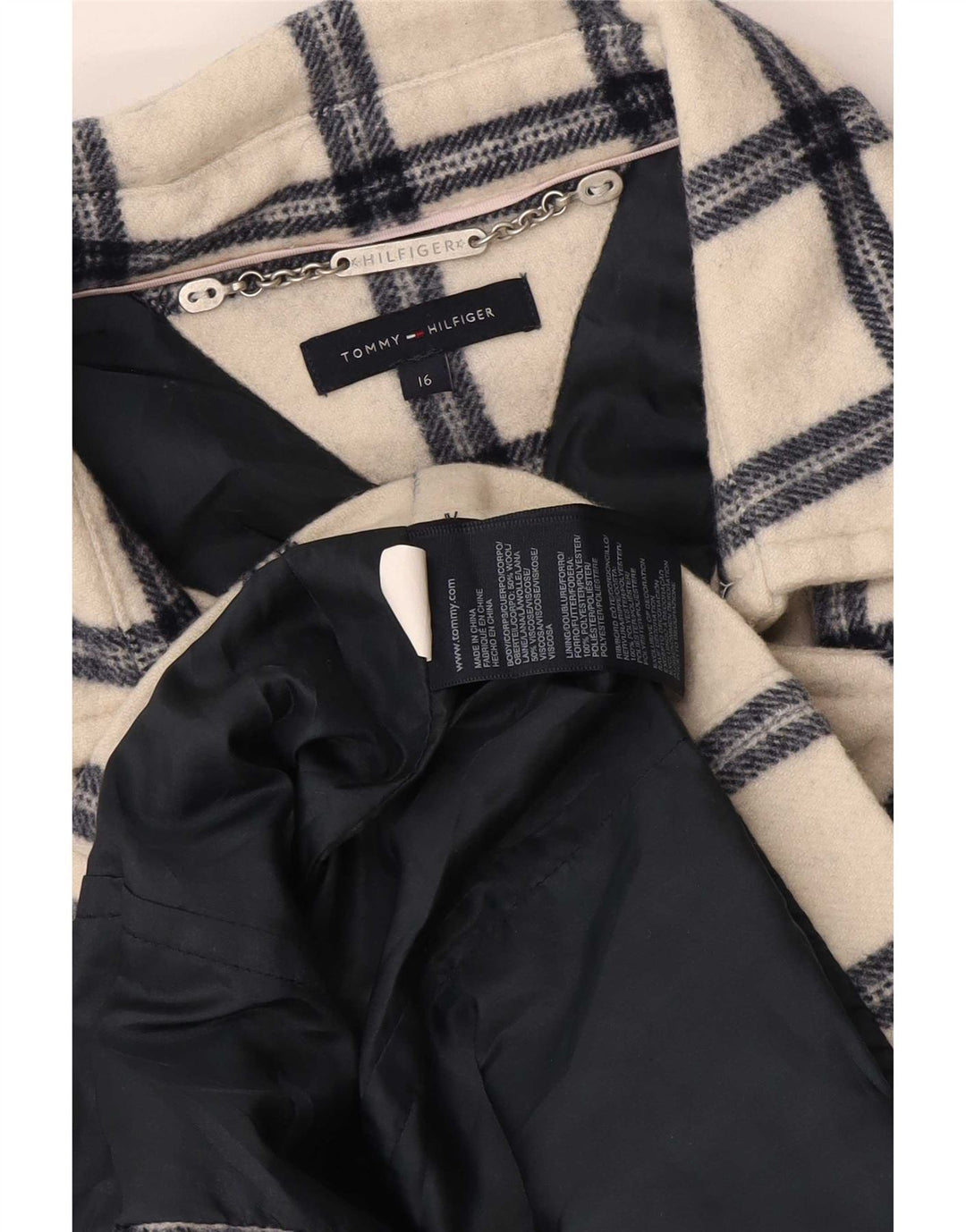 Tommy Hilfiger Pige Ærtefrakke 15-16 År Hvid Ternet Polyester