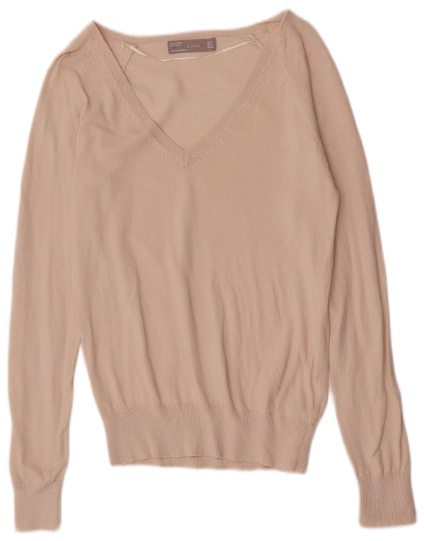 Zara Dame V-hals sweater UK 12 Medium Pink Bomuld