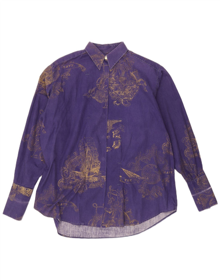 Ferre kvinders abstrakt mønster oversize skjorte UK 14 medium lilla bomuld