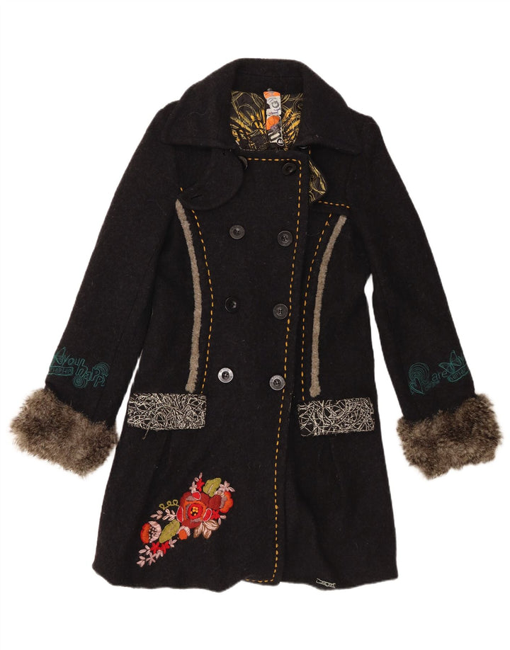 Desigual Dame grafisk dobbeltradet frakke EU 40 Medium Black Floral