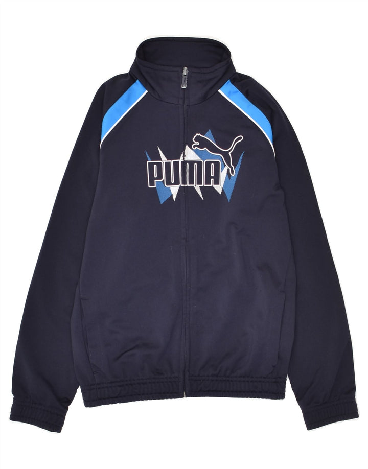 PUMA Boys Graphic Tracksuit Top Jacket 9-10 Years Navy Blue Polyester | Vintage Puma | Thrift | Second-Hand Puma | Used Clothing | Messina Hembry 