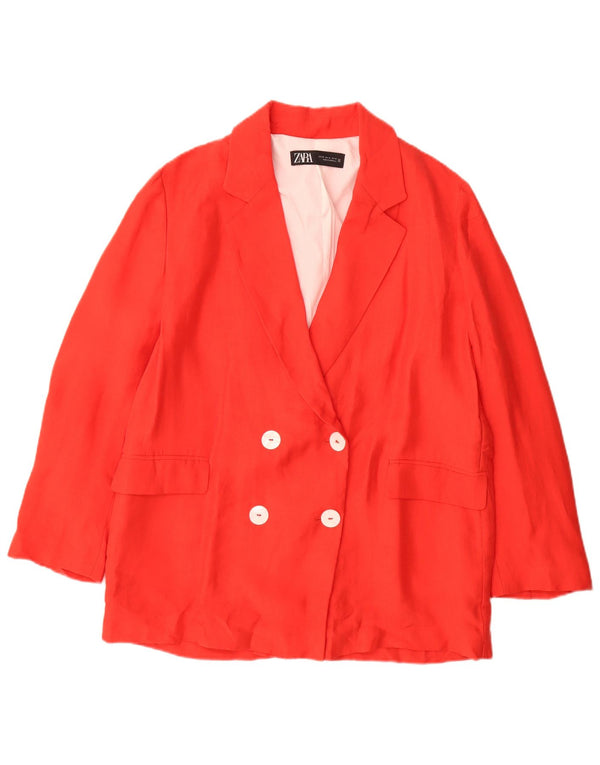 Zara Dame Dobbeltradet Blazer Jacket UK 14 Medium Rød Lyocell
