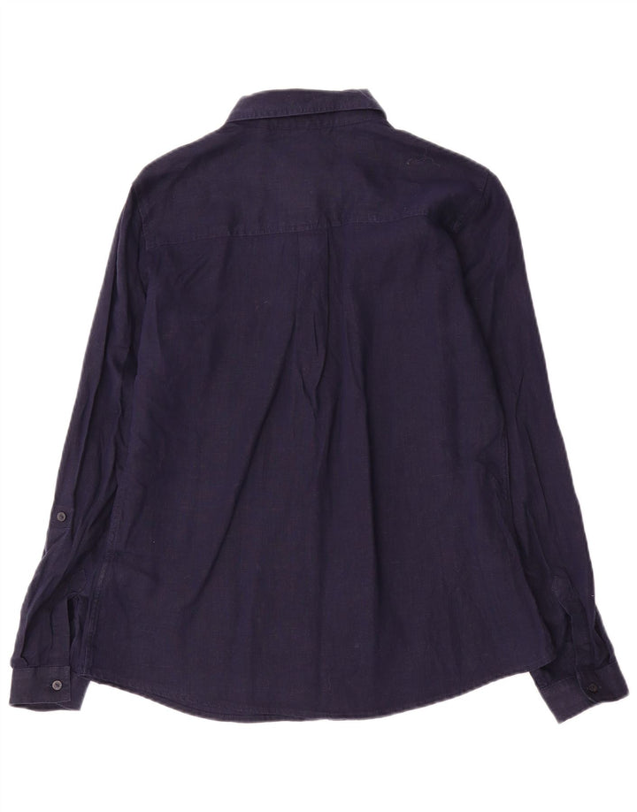 Marks & Spencer Dameskjorte UK 10 Small Navy Blue Linen