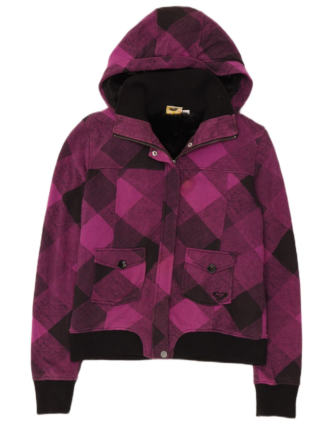Roxy Dame Hooded Bomber Jacket UK 12 Medium Lilla Ternet Bomuld