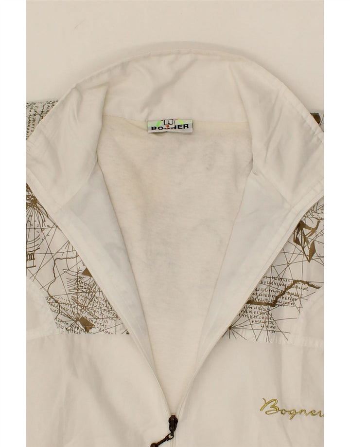 BOGNER Mens Abstract Pattern Tracksuit Top Jacket Large White Polyamide Vintage Bogner and Second-Hand Bogner from Messina Hembry 