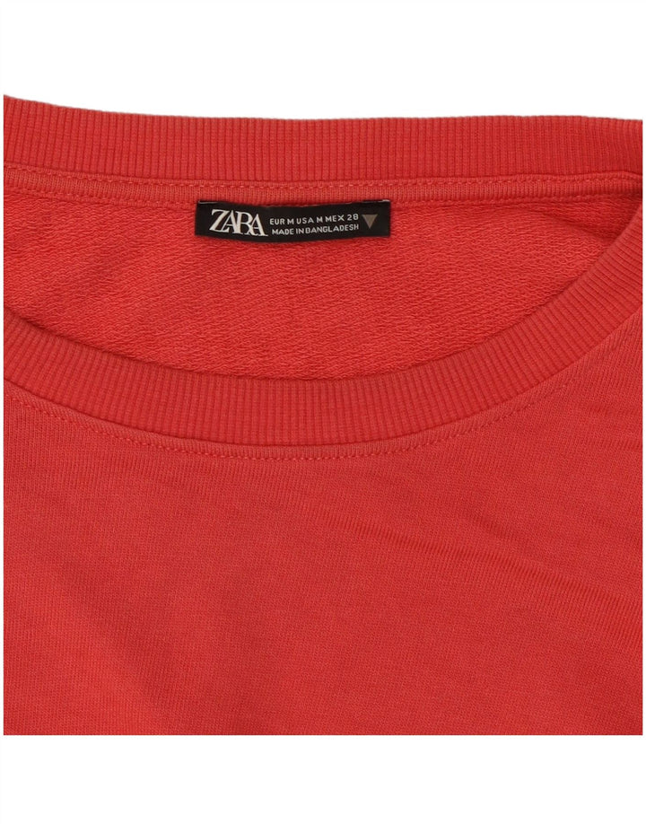 ZARA Womens Crop Sweatshirt Jumper UK 14 Medium Rød