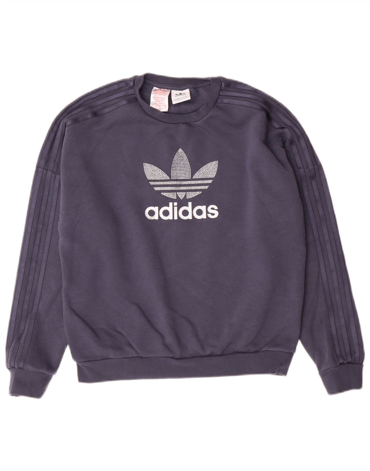 ADIDAS Graphic Sweatshirt Jumper UK 12 Medium Marineblå Bomuld