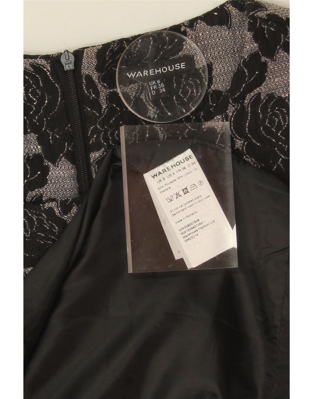 WAREHOUSE Womens Sleeveless Playsuit UK 8 Small  Grey Floral Polyester Vintage Warehouse and Second-Hand Warehouse from Messina Hembry 