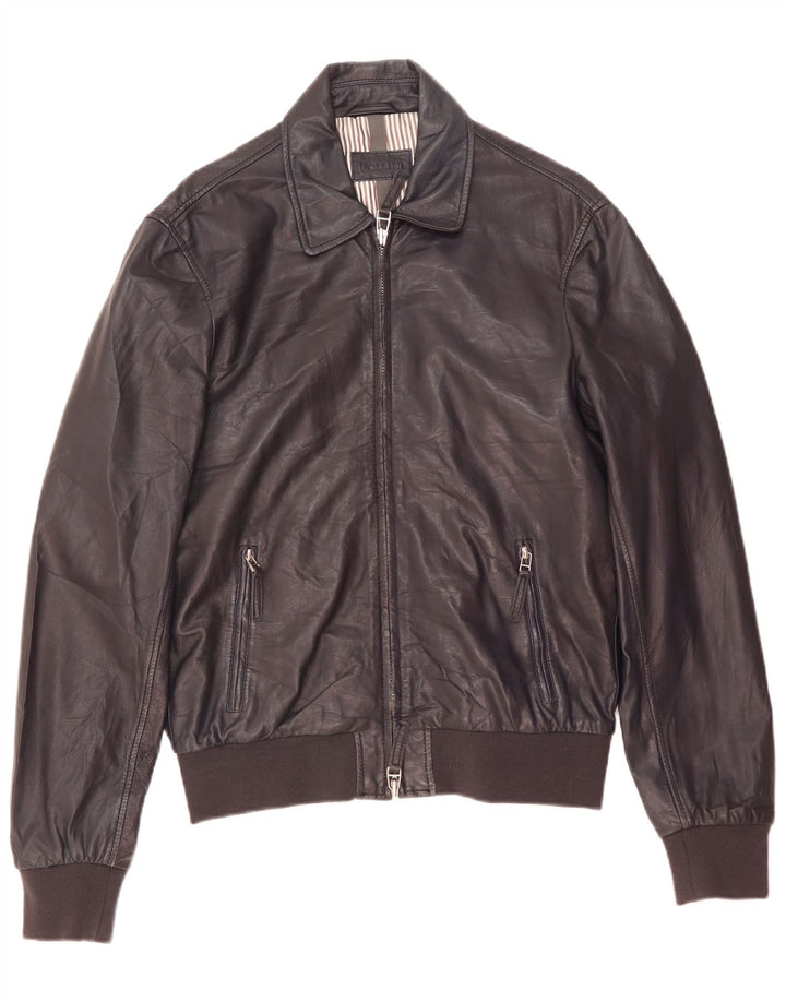 Pollini Herre Bomber Læderjakke IT 50 Large Navy Blue Læder
