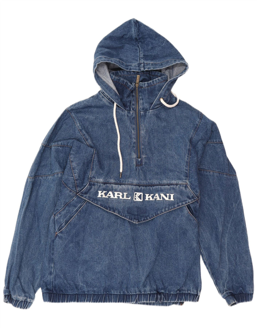 Karl Kani Herre Hætte denim Anorak Jacket UK 38 Medium Blue