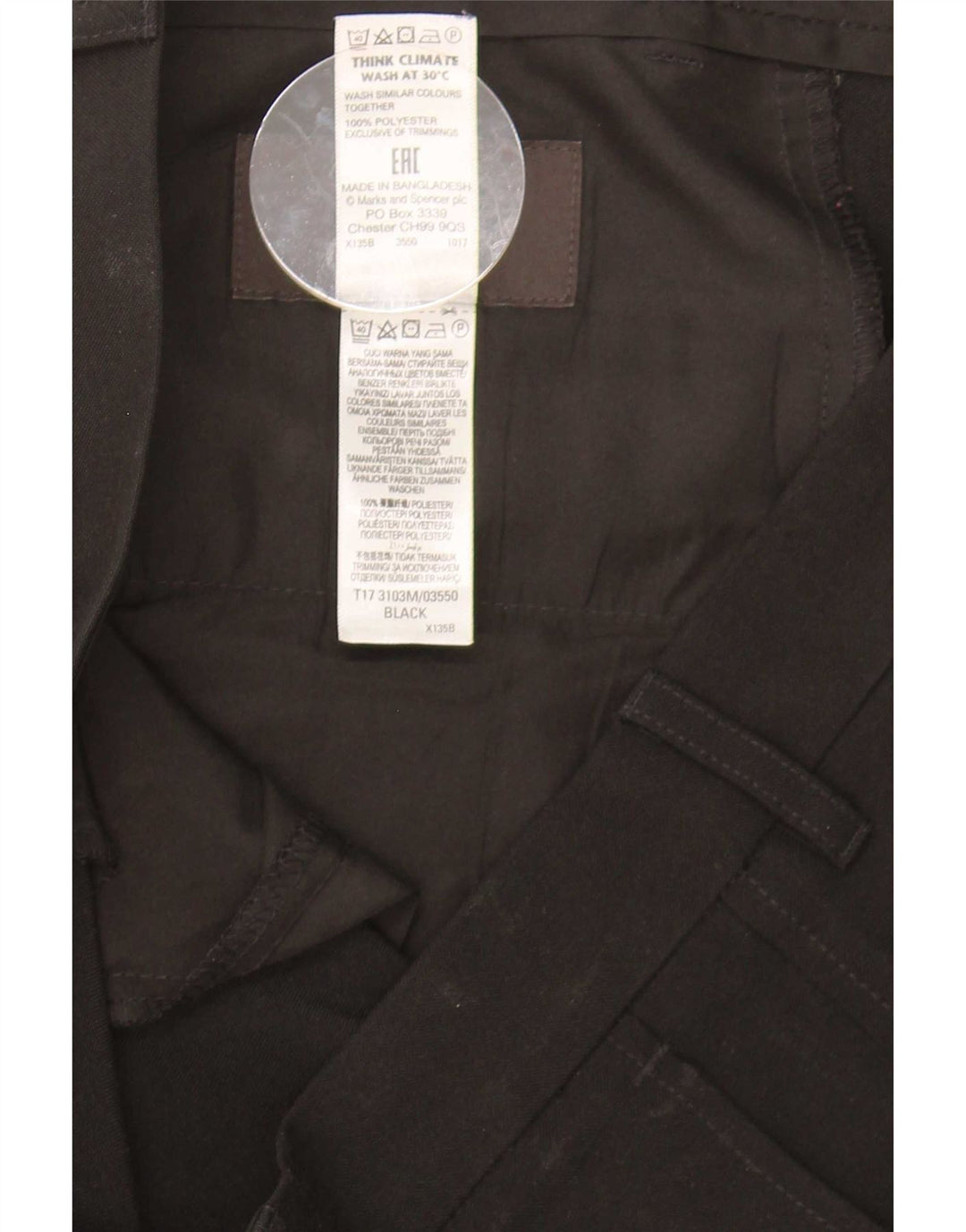 Marks & Spencer Herre Slim Chino Bukser W34 L33 Sort Polyester