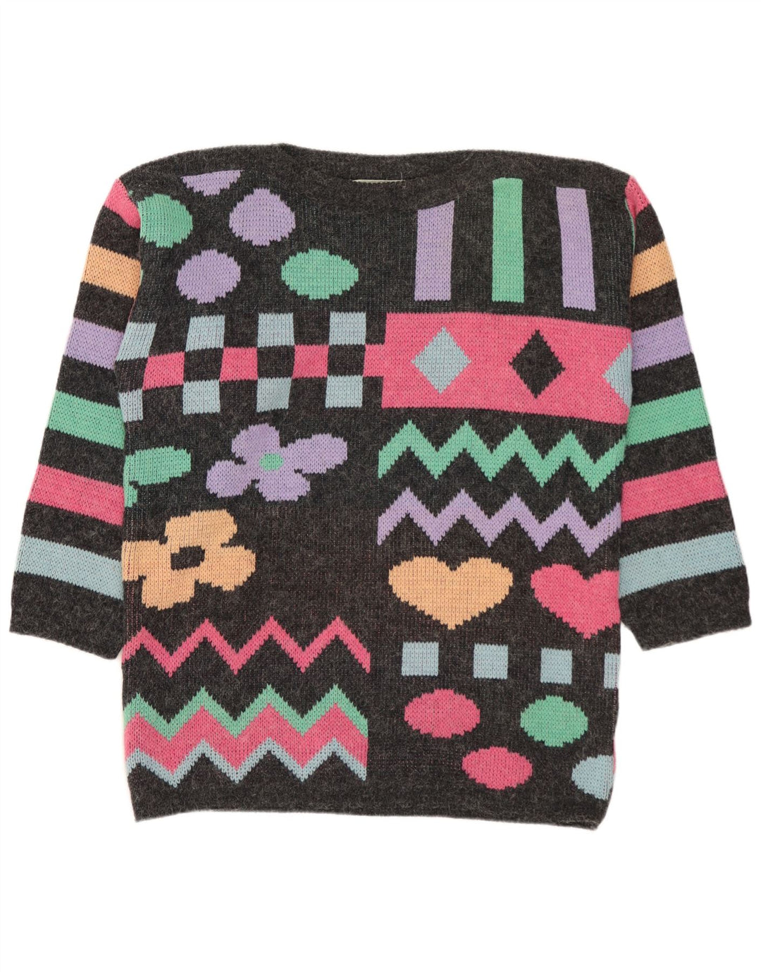 BROADWAY Dame Boat Neck Jumper Sweater UK 10 Small Grey Geometric
