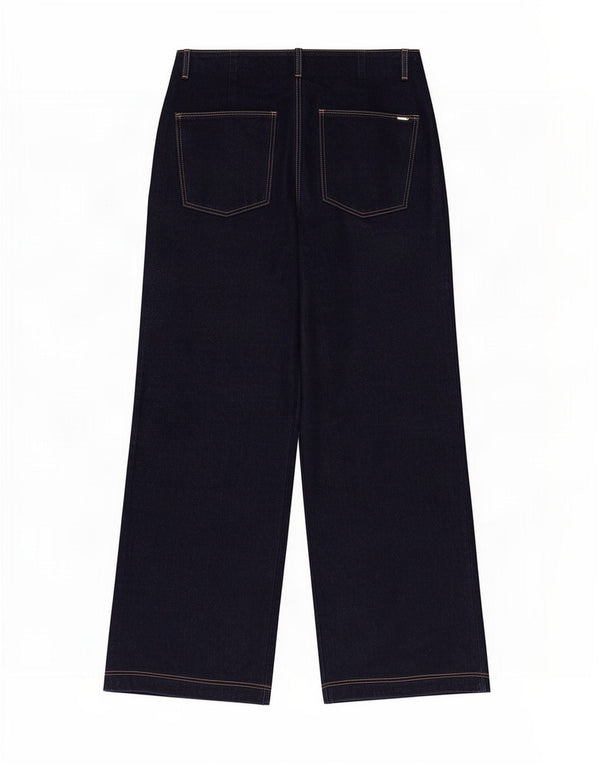 Massimo Dutti Dame Jeans med brede ben EU 40 Medium W30 L30 Marineblå Bomuld