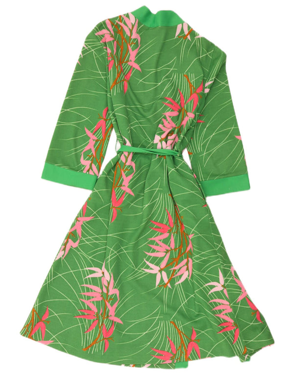 Vintage Dame 3/4 ærmet Robe Kjole IT 46 Large Green Floral