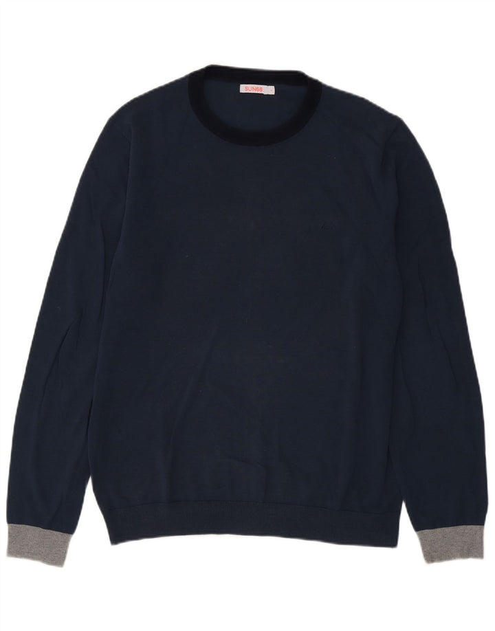 Sun68 Herre rund hals sweater stor marineblå bomuld