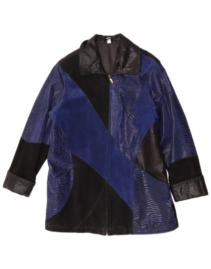 Vintage ruskindsfrakke til kvinder UK 12 Medium Blue Colourblock Læder