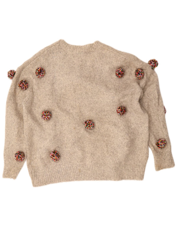 Zara Dame Oversized Boat Neck Jumper Sweater UK 10 Small Beige Flecked