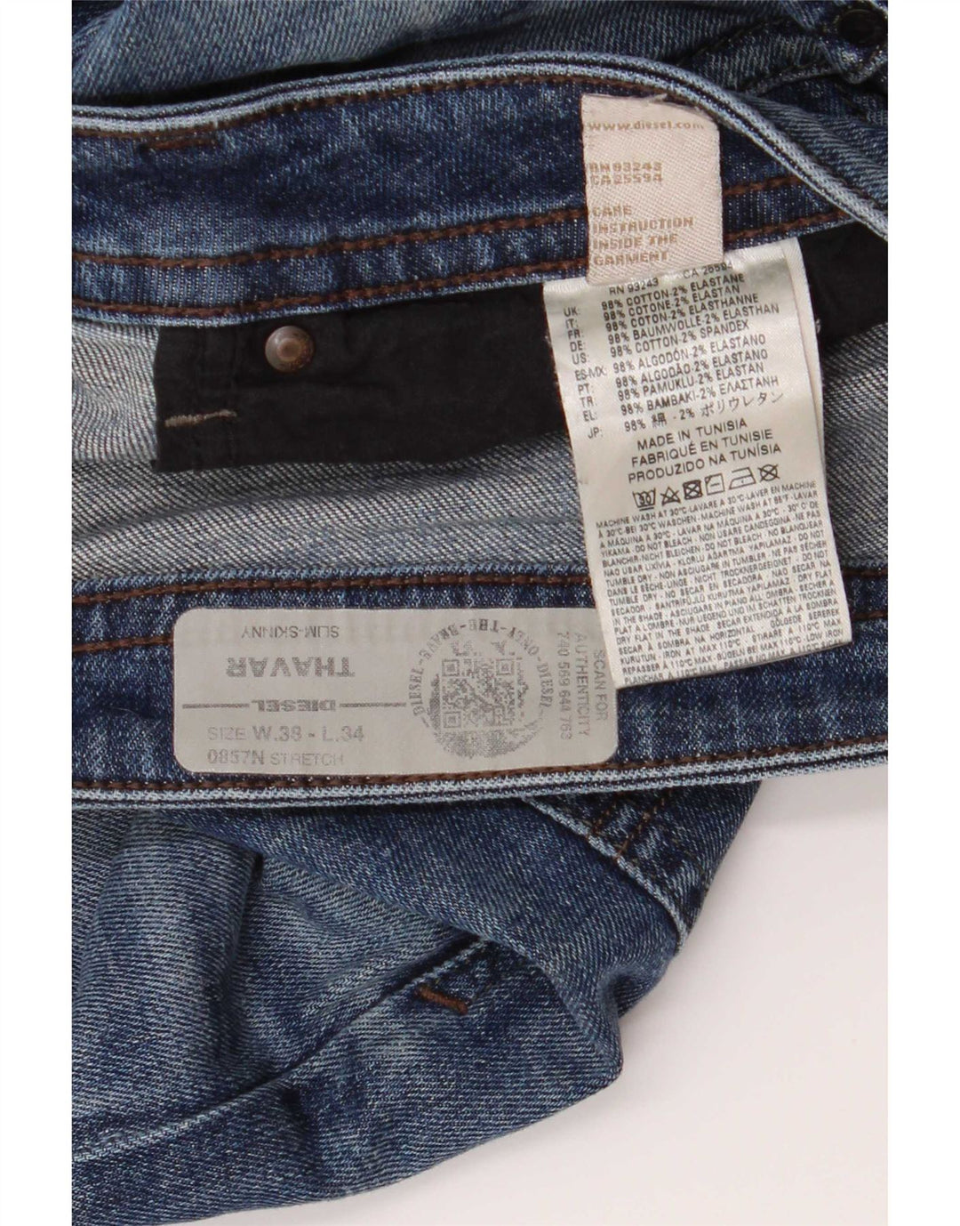 Diesel Herre Thavar Slim Jeans W38 L34 Blå Bomuld
