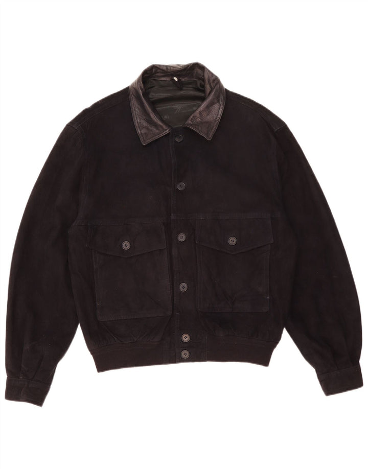 Vintage herre ruskind bomberjakke IT 52 XL sort læder