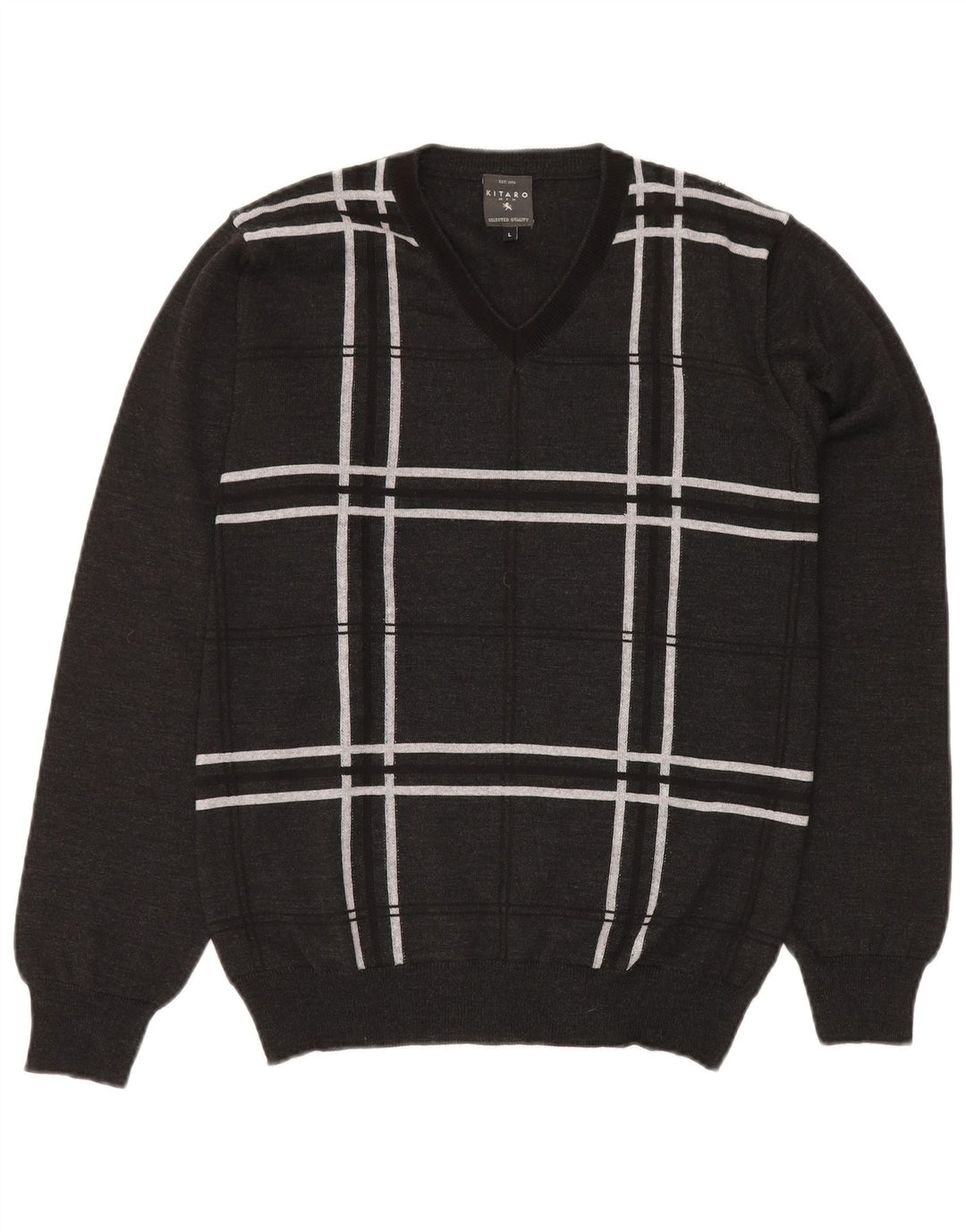 KITARO Herre V-hals sweater Stor grå ternet uld