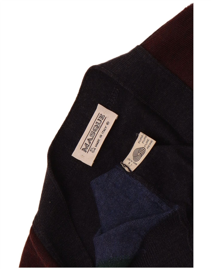 Vintage herre cardigan sweater IT 54 XL Marineblå Colourblock Uld